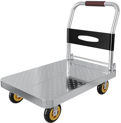 Carrelli a piattaforma Carrello Con Piattaforma Per Carichi Pesanti 300 Kg, Carrello A Pianale In Acciaio Con Pianale Lungo, Carrello Con Piattaforma Con Ruote Frenate Carrell(Size:70*45,Color:silver)