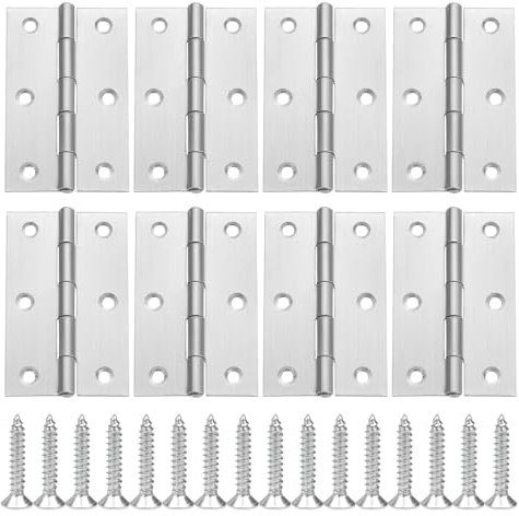 8Pcs Door Hinges 75mm, Stainless Steel Folding Butt Hinges with 48 Screws, Heavy Duty Ball Bearing Door Hinges for Wood, Cabinets, Windows, and Wooden Boxes, Furniture Hardware