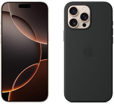 Apple iPhone 16 Pro Max 512 GB - Titan Wüstensand + Silikon Case mit MagSafe – Schwarz