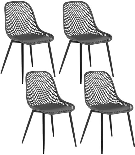 Klihome Esszimmerstühle 4er Set, Esszimmer Stühle mit Rückenlehne Metallbeinen, Küchenstuhl Schalenstuhl Wohnzimmerstuhl, skandinavisch, modern, Grau K0024EZS-4