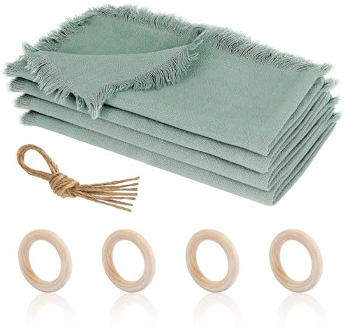 Ticeed 4 Stück Natürliche Leinen Tischservietten Set 45x45cm Rustikale Tuch mit Serviettenring Wiederverwendbar für Hochzeitsfeier und Party Geburtstage Tischdekoration