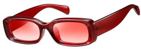 kimorn Lunettes de soleil pour femmes rétro vintage monture carrée étroite protection uv400 (Monture rouge transparente/lentille rouge vin graduelle)