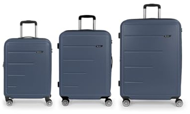 Gabol - Juego de 3 Maletas Rígidas Expandibles (Cabina, Mediana y Grande) Future Plus - Capacidad hasta 241,1L - 4 Ruedas Dobles 360° y Cerradura de Combinación - Diseño Español en ABS - Azul Marino