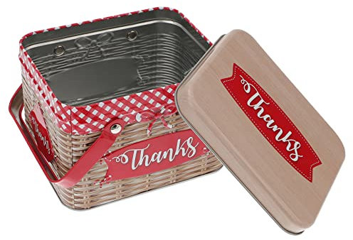 Holibanna Tinplate Candy Box with Handle Large Decorative Biscuit Storage Box Red Imitation Rattan Hand-held Cookie Container for Party Snacks and Baking