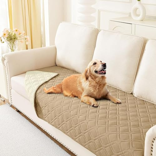 Homaxy Hundedecke Wasserdicht,Hundematte Outdoor Waschbar, Wendedecke Hunde Decke, Weich Katzendecke für Sofa Couch Bett Unterwegs（ 130x100cm,Kamel+Beige）