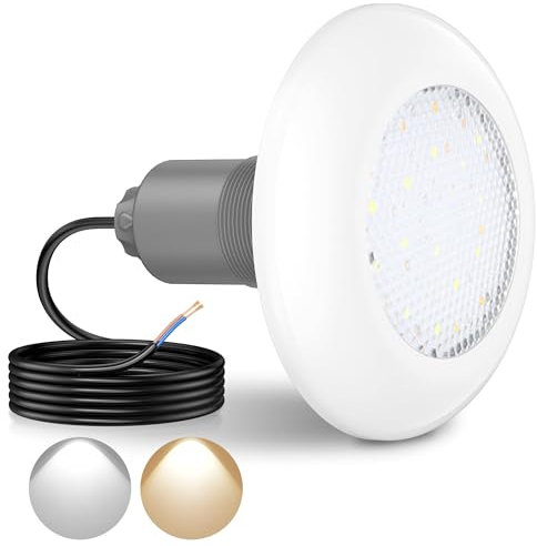 LyLmLe Projecteur Piscine LED Vissable avec Filetage 2, 12W Lampe Piscine Commutables Blanc 3000K & 6000K, Ø190mm, 12V AC Ampoule Piscines pour Préfabriquées Fibre, Hors-Sol Bois, Piscines Acier