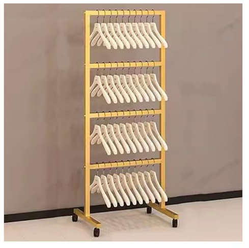 Organisateur de cintres en métal autoportant à 4 Niveaux - Rangement pour cintres en Velours/Plastique/Fil métallique pour buanderies, Chambres, boutiques et pressings - Support doré élégant