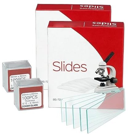 Accesorios para Microscopios 144 portaobjetos de microscopio en Blanco prelimpiados y 200 cubreobjetos Cuadrados de 22x22 mm BS-144P-200S-22 Durabilidad Y Rendimiento Confiable