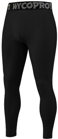 HYCOPROT Men's Compression Trousers Tights Athletic Cool Dry Leggings Performance Workout Base Layer Pants for Basketball Running Sports Yoga Black