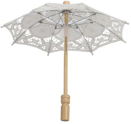 ANGGREK Spetsbröllopsparaply, Hopfällbart Kompakt Lättviktsbröllopsspetsparaply med Ergonomiskt Handtag för Festfotografering (Beige)
