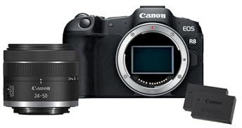 Canon EOS R8 + RF 24-50mm F4.5-6.3 + 2x Batterie (Kit Batteria Aggiuntiva) - Fotocamera Digitale Mirrorless - Sensore CMOS Full-Frame da 24,2 MP - Dual Pixel CMOS AF II - Composizione Integrata