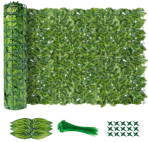 AGJIDSO Artificial Ivy Fence Screening, 9Mx1M Artificial Hedge Roll, Privacy Fence Screen Artificial Hedge Screening for Garden, Balcony, Outdoor (Watermelon 9M)