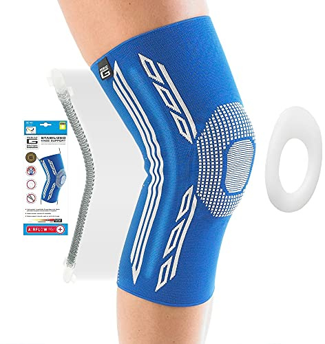 Neo-G Airflow Plus Stabilized Knee Support, Knitted, Blue - LARGE | Knee Brace for Knee Injury, Meniscus Tears, Sprains, Runners Knee, With Spiral Stays & Silicone Patella Cushion, Unisex