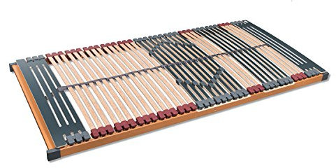 7 Zonen Lattenrost Rhodos® NV | 44 Leisten | Triokautschukkappen | Querholme 100% BUCHE massiv | Mittelgurt | fertig montiert | TÜV/GS Gesichert Geprüft ID 1111212908 | 100 x 220 cm
