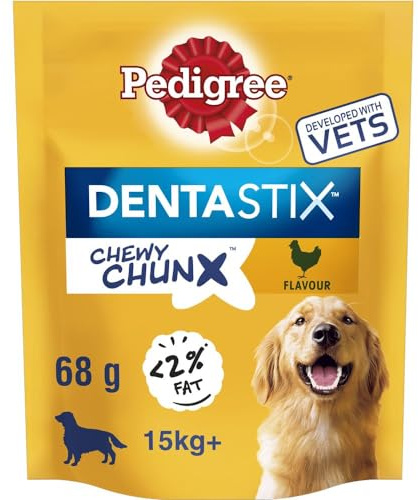 Pedigree Dog Treat for Large Dogs, Dentastix Chewy Chunx, Chicken, 5x68g