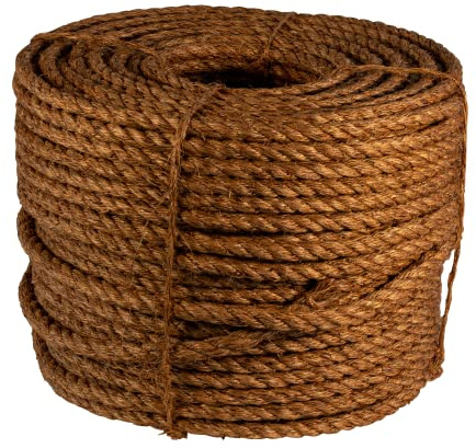 ATERET 1/4 inch x 600 feet Twisted Manila Rope, 3 Strand Natural Fiber Rope, Multipurpose for Landscaping, Craft, DIY Projects