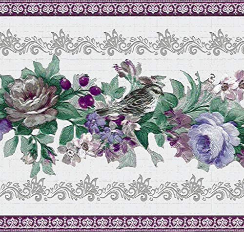 Dundee Deco DDAZBD9039 Tapetenbordüre zum Abziehen und Aufkleben, florale violette, blaue, grüne Blumen an Weinreben, Wandbordüre, Retro-Design, 4,57 m x 17,78 cm, selbstklebend