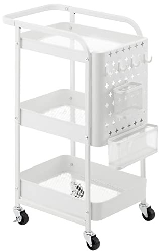 Marchio Amazon - Movian Carrello portavivande con cestini e ganci, 3 ripiani, bianco