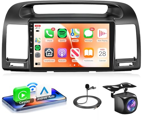 4Core 2G+64G Android Car Stereo Carplay for Toyota Camry 2000 2001 2002 2003 2004 2005 2006, Rimoody 9 Inch Touch Screen Car Radio with GPS WiFi Bluetooth FM Mirror Link Android Auto Backup Camera