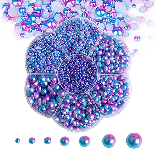 5600 perlas de imitación de parte trasera plana para manualidades, 7 tamaños para manualidades, manualidades, manualidades, joyería, zapatos, tazas, decoración del teléfono (13 azul-morado)