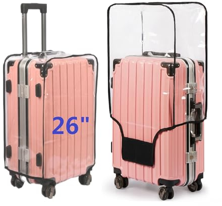 FABULWAY Clear PVC Suitcase Cover Protectors Thicken Luggage Cover Protector Full Transparent Waterproof Wheeled Dustproof Luggage Sleeve Protector 26