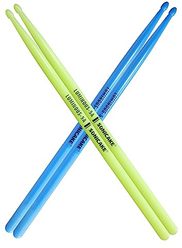 SONICAKE Light Drum Sticks 5 A Luminous Anti-Slip Handles Nylon Drumsticks for Drummers Practice and Performance 2 Pairs Blue and Green
