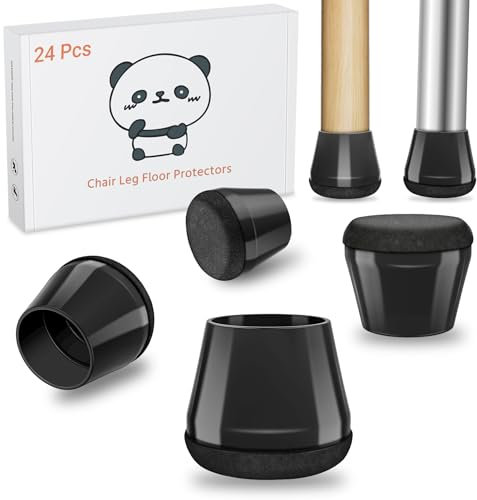 Meldel 24 Stück Stuhlbeinkappen Mittel - Schwarz Silikon Schutzkappen Für Stuhlbeine - Mit verschleißfestem Filzkissen Beseitigen Sie Geräusche und Anti-Kratzer (Rund 22mm-30mm)