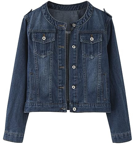 Rtdgcv Chaqueta Vaquera De Manga Larga Para Mujer Sin Cuello Con Botones Azul Talla L