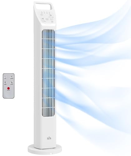 HOMCOM 31 Oscillating Tower Fan with Remote Control, 4H Timer, 3 Speed 3 Modes, Quiet Electric Floor Standing Fan for Home Bedroom Office, White