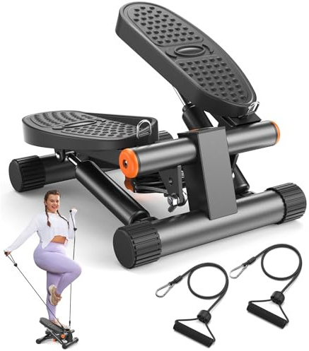 Niceday Mini Steppers for Exercise at Home, Stepper with Resistance Bands, Stepper with 300LBS Loading Capacity, Hydraulic Fitness Stepper with LCD Monitor Black