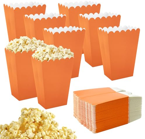 50 Pezzi Scatola di Popcorn Bianca, Popcorn Scatole di Carta Mini Contenitori Carta per Popcorn, Sacchetti Pop Corn, per Posizionare Popcorn e Snack in Cinema Feste Picnic Feste (arancione)
