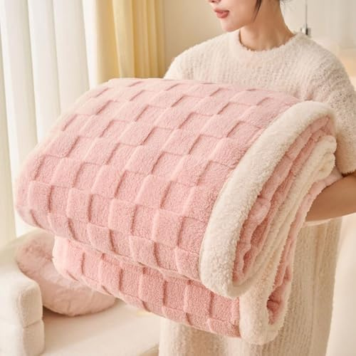 Gracelife Sherpa Blanket Throw Fleece Blanket Double, Soft Fluffy Fuzzy Warm Blanket Throws for Bed and Couch, Large Thick Blanket for All Season Use,Pink,200x230cm