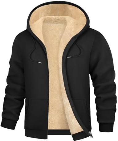 heekpek Sweat Homme Veste Chaude Sweat à Capuche en Laine Polaire Manteau Hiver Sherpa épais Zippé Sweat a Capuche Thermique à Manches Longues Travail décontracté Sport Blouson, Noir, M