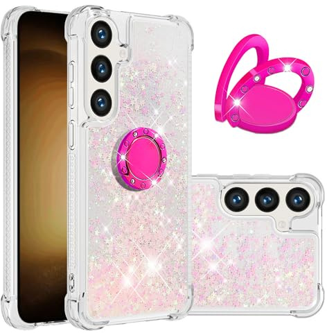 IMIRST telefonfodral kompatibelt med Samsung S25 (6,7 tum) bling flytande glitter diamantring skal stötsäker airbag skyddande fodral för Samsung Galaxy S25. YBK Stjärna Rosa
