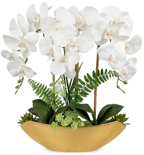 Kunstpflanze Orchideen Künstliche Deko Blumen Kunstblumen Wie Echt Mit Real-Touch Blüten im Keramiktopf Tischdeko Fensterbank Deko, Höhe 41cm