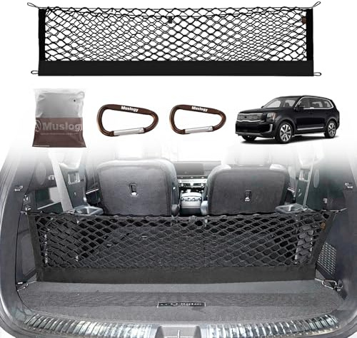 Muslogy Trunk Cargo Net Compatible with 2020-2025 2026 Kia Telluride Accessories, SUV Sedan Cargo Organizer Storage Net with Heavy Duty Carabiners
