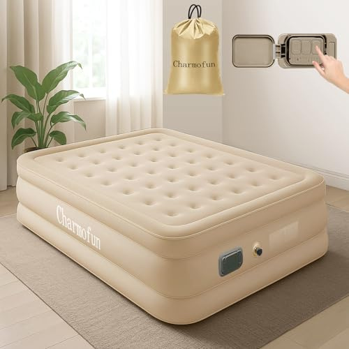 Charmofun Matelas Gonflable 2 Personnes, Lit Gonflable Portable et Étanche, Matelas Pneumatique avec Pompe Intégrée, Matelas Camping pour La Maison, Le Camping et Les Invités - 200 ×154 × 43cm