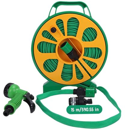 Tuyau d'arrosage et enrouleur avec pistolet pulvérisateur Tuyau d'arrosage rétractable PTE de 49 pieds avec enrouleur Portable et polyvalent pour le nettoyage de la voiture plus encore