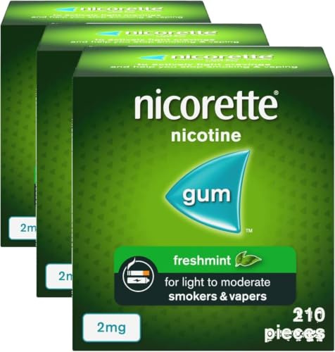 Nicorette Freshmint 2mg Gum (210 Pieces), Discreet and Fast-Acting Stop Smoking Aid to Ease Cravings, Nicotine Gum with Pleasant Freshmint Flavour (Pack of 3)