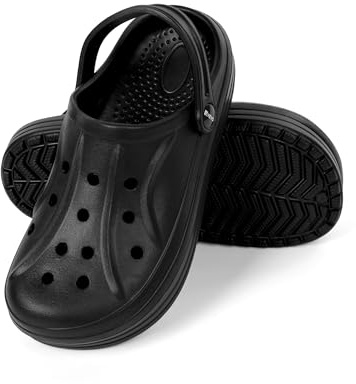 HEYO Clogs Herren Damen Leichte Gartenschuhe Pantoletten Unisex Gartenclogs Sandalen (Schwarz, EU Schuhgrößensystem, Erwachsene, Numerisch, M, 45)