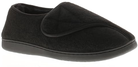 Dr Keller Vince Men's Wide Fit Comfort Slippers Adjustable Touch-Close Fastening Faux Fur Lined Indoor Shoe Non-Slip Sole Ideal for Swollen, Diabetic & Orthopaedic Feet Black 11 UK