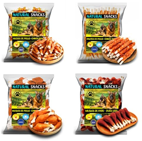 Pack Découverte Premium pour Chiens – 4 x 100g Snacks Naturels (Poulet & Canard) avec Os au Calcium et Bâtonnet de Bœuf – sans Céréales – Idéal pour Tester Les Saveurs