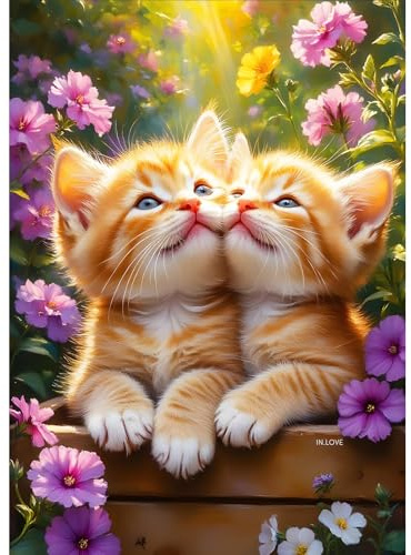 DPHERO Couple of Kittens Diamond Painting Kits for Beginners Adults,5D DIY Cute Cat Diamond Art Kits,Round Full Drill Wildflowers Gem Art Crafts,DIY Painting by Numbers for Home Wall Decor 12x16 inch