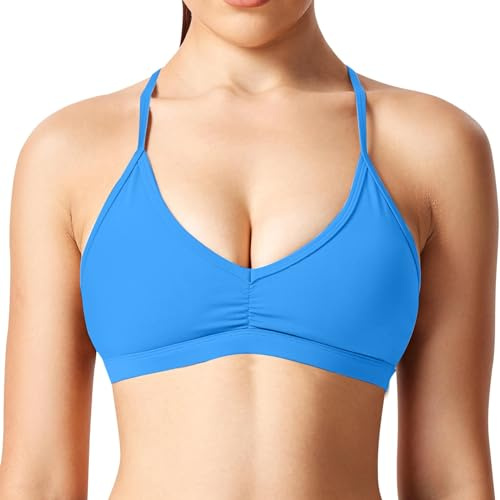 Brasier activo cómodo para mujer, sin varillas, sin costuras, suave, cómodo, sin varillas, para actividades diarias y ligeras, azul celeste, L