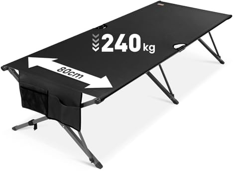 Fältsäng hopfällbar för vuxna upp till 240 kg, för personer upp till 210 cm, stabil militärcampingsäng, vikbar med bärväska, dagbar campingsäng för camping, resor, gäster och nödsituationer (svart)