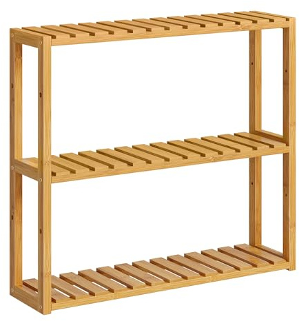 SONGMICS Bamboo Bathroom Shelf, 3-Tier Adjustable Plants Rack, Wall-Mounted or Stand, in the Living Room, Balcony, Kitchen, 5.9 x 23.6 x 21.3 Inches, Natural UBCB13Y