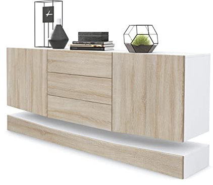Vladon Sideboard City, Made in Germany, Weiß matt/Eiche sägerau - Moderne Kommode für Ihr Wohnbereich (178 x 72 x 38 cm)