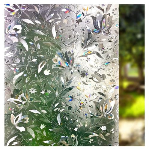 LEMON CLOUD Window Film, Decorative Window Privacy Film, 3D Stained Glass Window Sticker,Anti-UV Sun Blocker Heat Control for Home(Rainbow Tulip Design,17.5 x 78.7 inches)