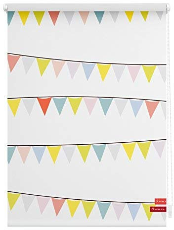 Lichtblick Klemmfix Tageslicht-Rollo mit Motiv, ohne Bohren, Blickdicht, Seitenzugrollo, Made in Germany, Wimpelkette - Bunt 90 x 150 cm (B x L)