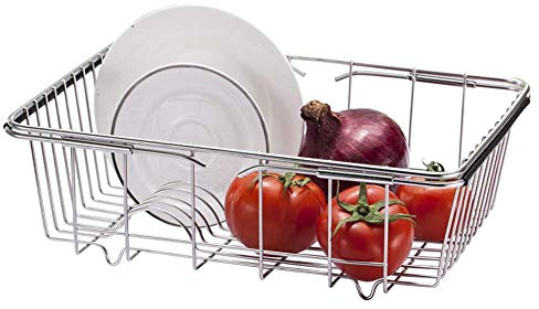 Ajustable más de Fregadero escurridor de Acero Inoxidable escurreplatos, Rejilla escurre Cubiertos, en contra o en Fregadero Estante para Platos, de Profundidad y Grande Inoxidable
